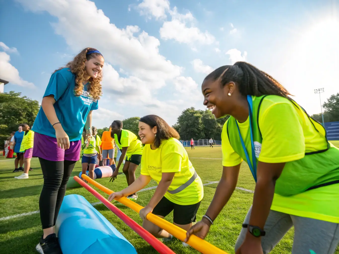 A vibrant image of volunteers assisting at a local sports event, highlighting the spirit of community support and involvement.